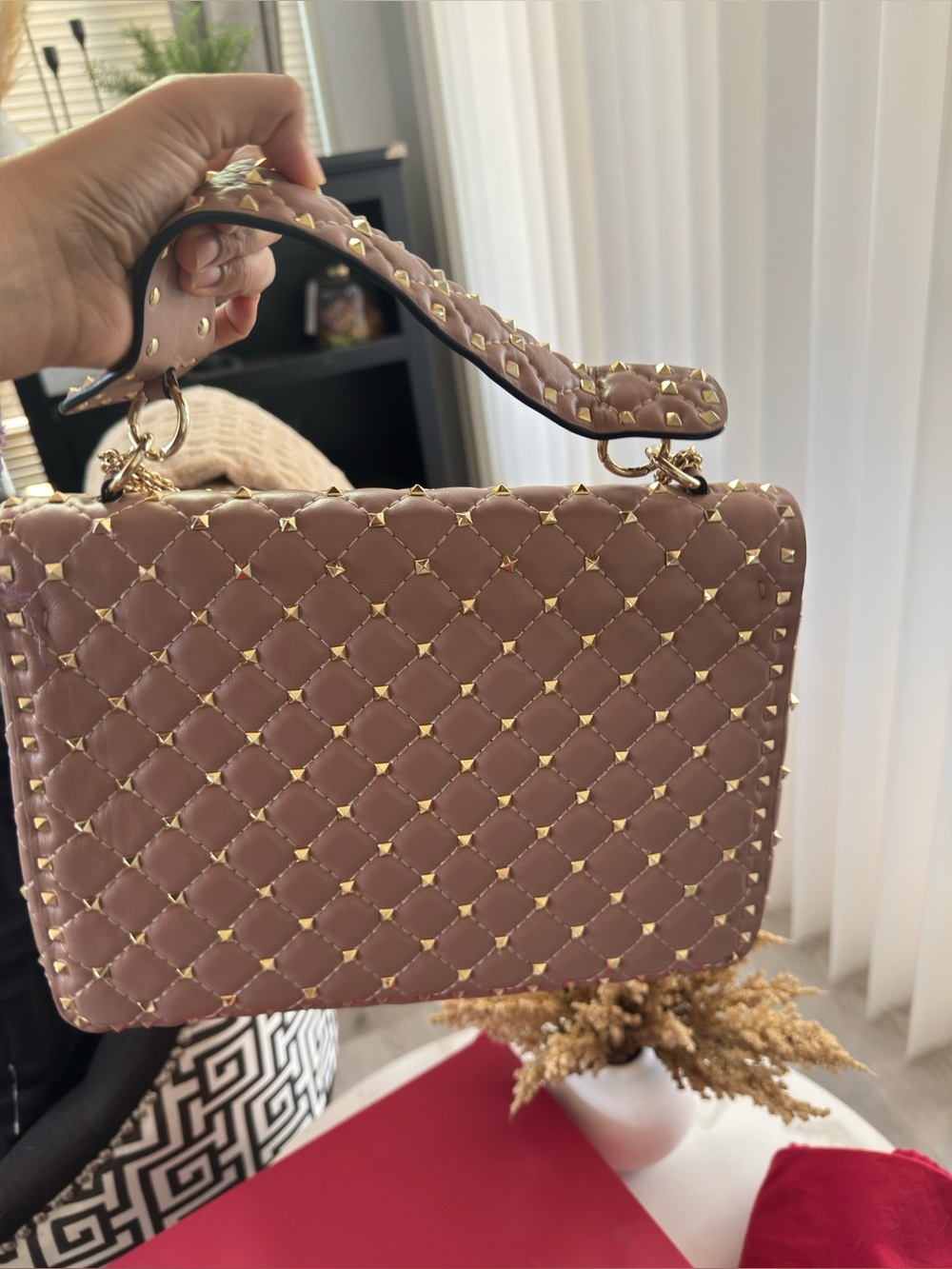 Valentino Nappa Quilted Rockstud Shoulder Bag with Gold Hardware - Picture 9 of 15